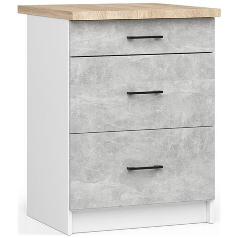 Mobile cucina modulare con piano di lavoro OLIWIA, 3 cassetti, 60x46x85 cm, Colore Bianco e Grigio Cemento - Foto 1