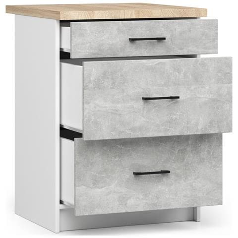Mobile cucina modulare con piano di lavoro OLIWIA, 3 cassetti, 60x46x85 cm, Colore Bianco e Grigio Cemento - Foto 2