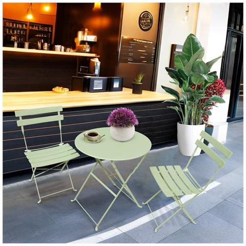 Set di Mobili da Balcone ORION Tavolo rotondo e 2 Sedie nel Fresco Verde - Foto 5