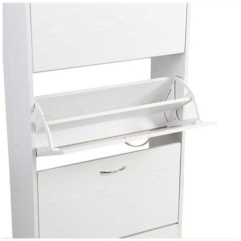 Scarpiera 3 Ante Ripiani Doppia Profondita Legno Mdf 63x24x115 Bianco Frassinato - Foto 2