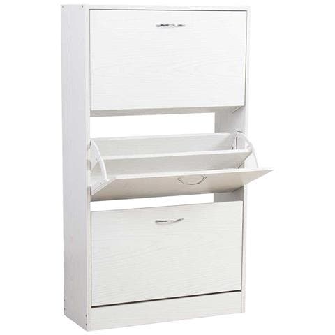 Scarpiera 3 Ante Ripiani Doppia Profondita Legno Mdf 63x24x115 Bianco Frassinato - Foto 1