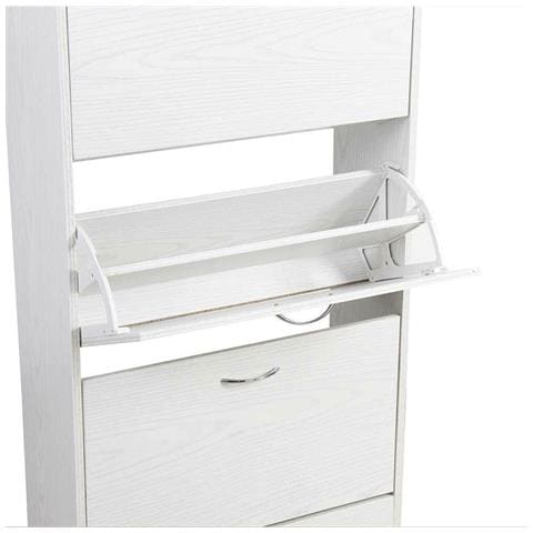 Scarpiera 3 Ante Ripiani Doppia Profondita Legno Mdf 63x24x115 Bianco Frassinato - Foto 5