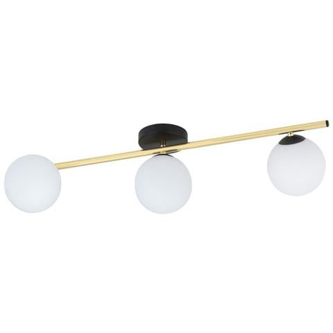 Lampada A Soffitto Splendi - Nero, Oro, Bianco - Acciaio Verniciato A Polvere, Vetro - 80x20x29 Cm - Foto 1