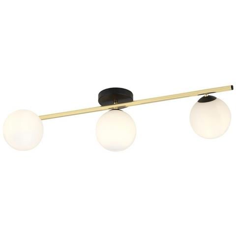 Lampada A Soffitto Splendi - Nero, Oro, Bianco - Acciaio Verniciato A Polvere, Vetro - 80x20x29 Cm - Foto 2