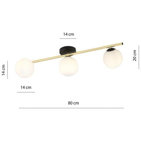 Lampada A Soffitto Splendi - Nero, Oro, Bianco - Acciaio Verniciato A Polvere, Vetro - 80x20x29 Cm - Foto 5