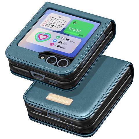 Cover Per Samsung Galaxy Z Flip6 Retro In Pelle Vegan Interno Rigido - Foto 2