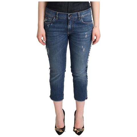 Jeans Cropped Con Logo In Denim A Vita Media Lavato Blu - It40-s - Foto 1