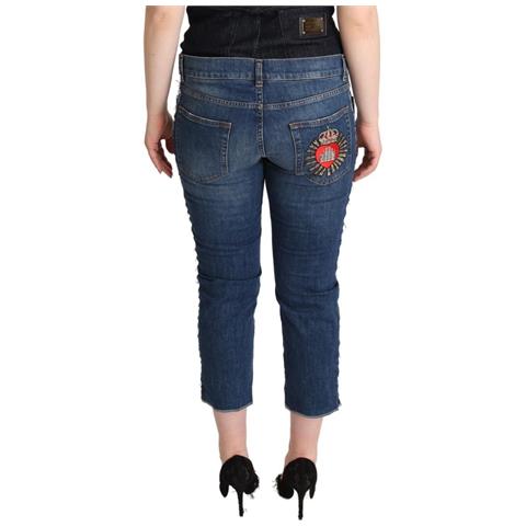 Jeans Cropped Con Logo In Denim A Vita Media Lavato Blu - It40-s - Foto 3