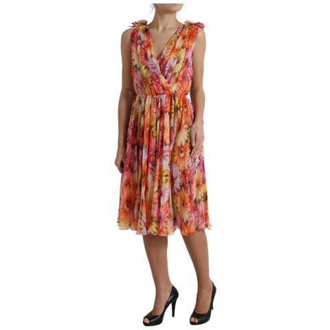 Abito Midi In Seta Con Stampa Girasole Multicolor - It48-xxl - Foto 2