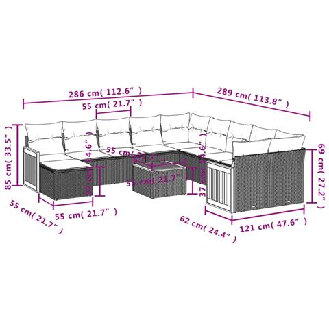 Set Divani Da Giardino 12 Pz Con Cuscini Nero In Polyrattan - Foto 3