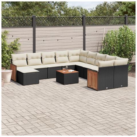 Set Divani Da Giardino 12 Pz Con Cuscini Nero In Polyrattan - Foto 1