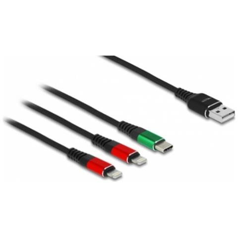 Cavo di ricarica USB 3 in 1 Tipo-A a 2 x Lightning / USB Type-C da 1 m - Foto 1