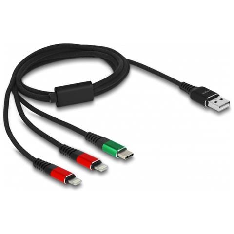 Cavo di ricarica USB 3 in 1 Tipo-A a 2 x Lightning / USB Type-C da 1 m - Foto 2