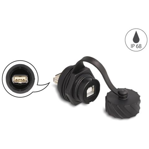 Cavo connettore USB 2.0 Tipo-B femmina a USB 2.0 Tipo-A femmina per installazione con baionetta cappuccio protettivo IP68 antipolvere e impermeabile nero - Foto 2