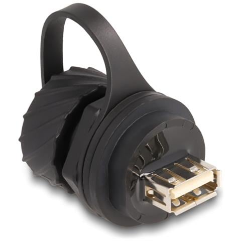 Cavo connettore USB 2.0 Tipo-B femmina a USB 2.0 Tipo-A femmina per installazione con baionetta cappuccio protettivo IP68 antipolvere e impermeabile nero - Foto 1