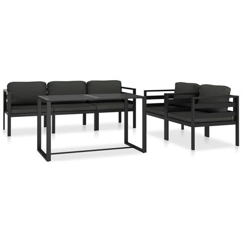 Lusso Casadino - Set Divani Da Giardino 6 Pz Con Cuscini In Alluminio Antracite - Foto 2