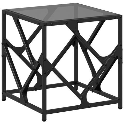 Tavolino Con Piano In Vetro Nero 40x40x41 Cm Acciaio - Foto 1