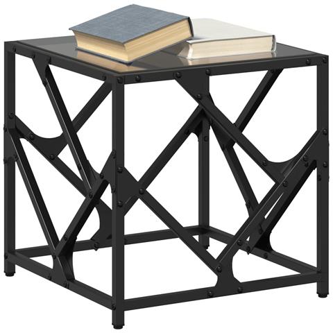 Tavolino Con Piano In Vetro Nero 40x40x41 Cm Acciaio - Foto 2