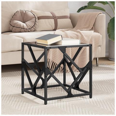 Tavolino Con Piano In Vetro Nero 40x40x41 Cm Acciaio - Foto 8