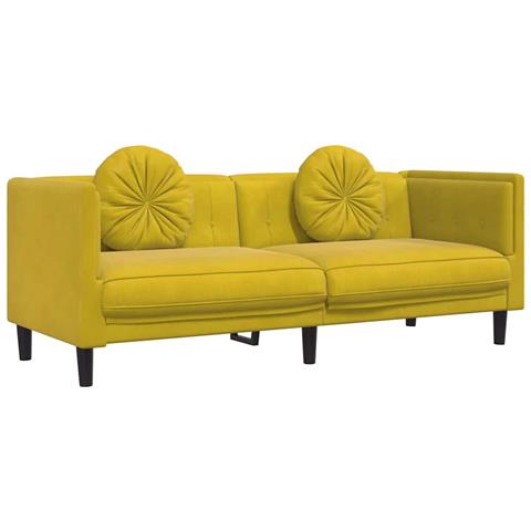Divano A 3 Posti Con Cuscini Giallo In Velluto - Foto 1
