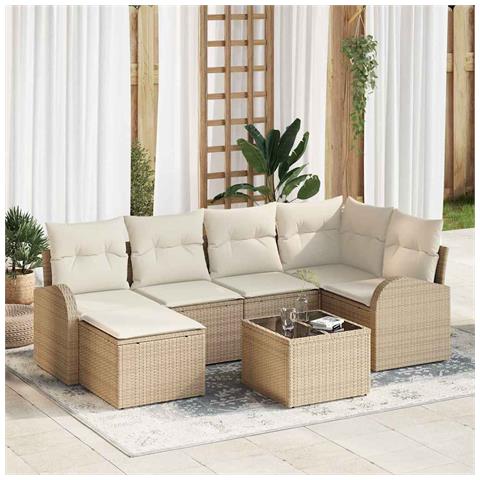 Set di 7 Pezzi Divano da Giardino con Cuscini Brown Polyrattan - Foto 2