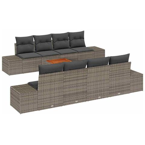 Set Divani Giardino 7 Pezzi con Cuscini Grigio Rattan Polietilene Acacia - Foto 1