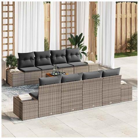 Set Divani Giardino 7 Pezzi con Cuscini Grigio Rattan Polietilene Acacia - Foto 2