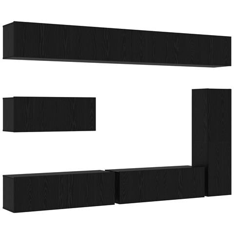 Set di mobili TV da 7 pezzi montato a parete in rovere nero in legno ingegnerizzato - Foto 1
