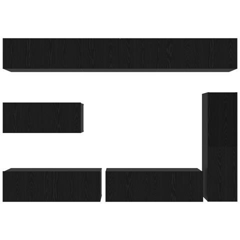 Set di mobili TV da 7 pezzi montato a parete in rovere nero in legno ingegnerizzato - Foto 9