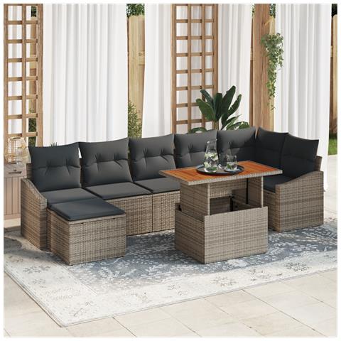 Set di Divani da Giardino 8 Pezzi con Cuscini Grigio in Polyrattan - Foto 2
