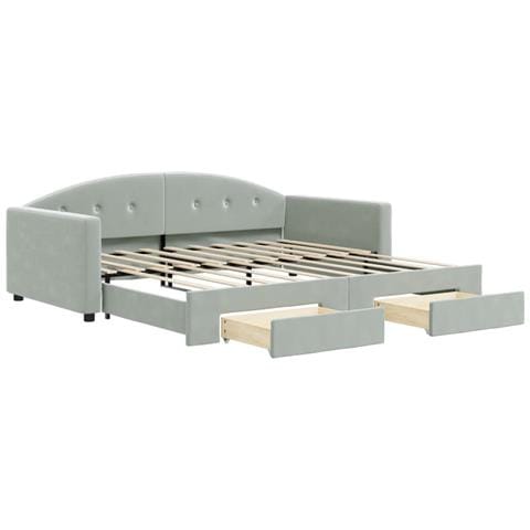 Divano Letto Estraibile Cassetti Grigio Chiaro 90x190cm Velluto - Foto 1