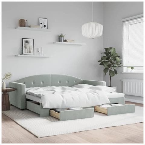 Divano Letto Estraibile Cassetti Grigio Chiaro 90x190cm Velluto - Foto 2