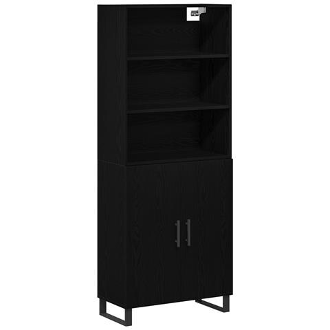 Highboard  in quercia nera 69.5x34x180 cm in legno ingegnerizzato, Sideboard  in quercia nera 69.5x34x90 cm in legno ingegnerizzato, Armadio a muro appeso  in quercia nera 69.5 x 32.5 x 90 cm - Foto 1