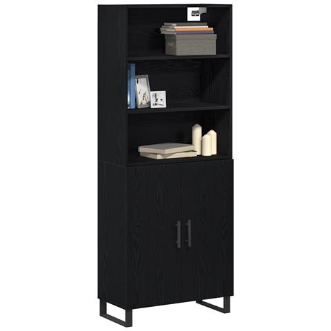 Highboard  in quercia nera 69.5x34x180 cm in legno ingegnerizzato, Sideboard  in quercia nera 69.5x34x90 cm in legno ingegnerizzato, Armadio a muro appeso  in quercia nera 69.5 x 32.5 x 90 cm - Foto 2