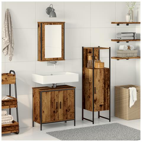 Set di mobili per bagno a 3 pezzi in legno recuperato - Foto 2