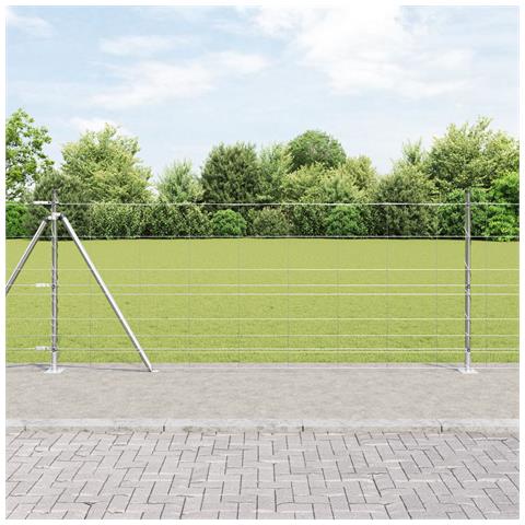 Recinzione da Campo  1x100 m Acciaio Zincato, Pali per Recinzione  con Piattaforme di Base 13 pz Ø32mm 110cm Acciaio Zincato - Foto 2