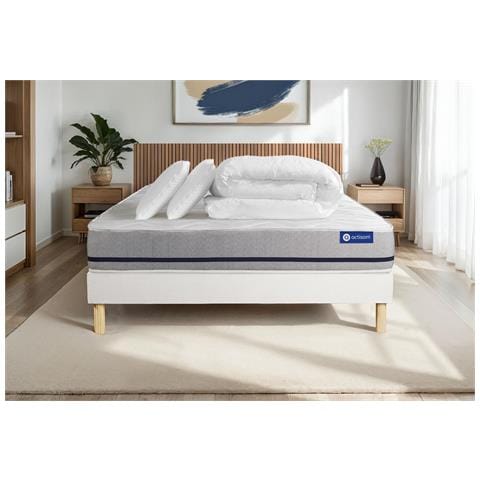 Pacchetto Letto Completo - Materasso 140x200cm + Box Spring Con Doghe (kit) + 2 Cuscini + Piumino - Actiflex Soft - Foto 1