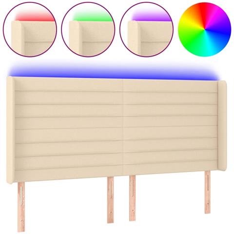 Testiera a LED Crema 203x23x118/128 cm in Tessuto - Foto 1