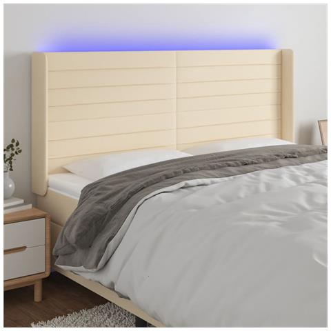 Testiera a LED Crema 203x23x118/128 cm in Tessuto - Foto 2