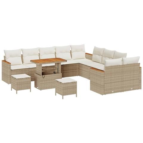 Set Divano da Giardino con cuscino 13 pcs Beige Poly Rattan - Foto 1
