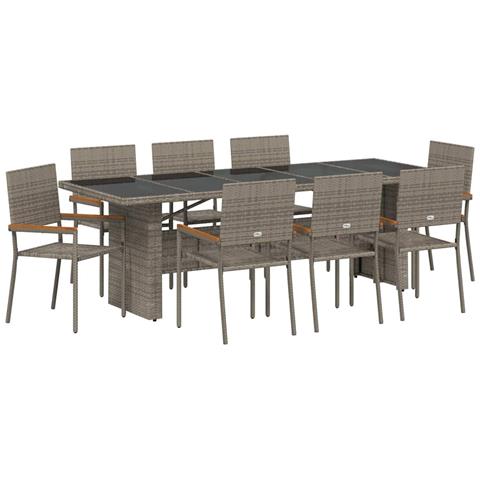 Set da Pranzo per Giardino 9 pcs Grigio Poly Rattan - Foto 1