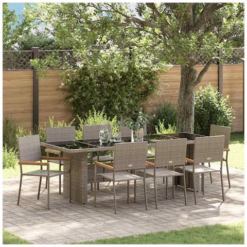 Set da Pranzo per Giardino 9 pcs Grigio Poly Rattan - Foto 2