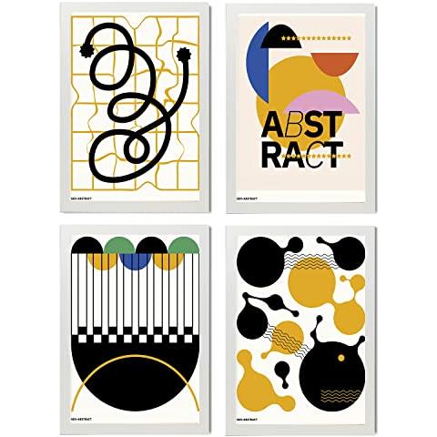 Set Di 4 Stampe Poster Di Cubismo Astratto Classico. Fogli Con Mostra D'arte Estetica. Illustrazioni A Colori Per L'interior Design Cornice Bianca A4 - Foto 1