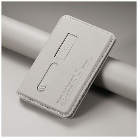 Portacarte Magnetico In Pelle Pu Compatibile Con Magsafe - Portafoglio Sottile Con Cinturino Da Dito Grey+white - Foto 1