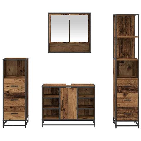 Set di mobili per il bagno con cassetto 4 pcs Legno vecchio - Foto 9