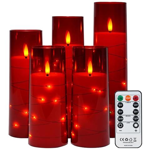 Set Di 5 Candele Led Senza Fiamma Rosse Con Telecomando, Alimentate A Batteria - Foto 1