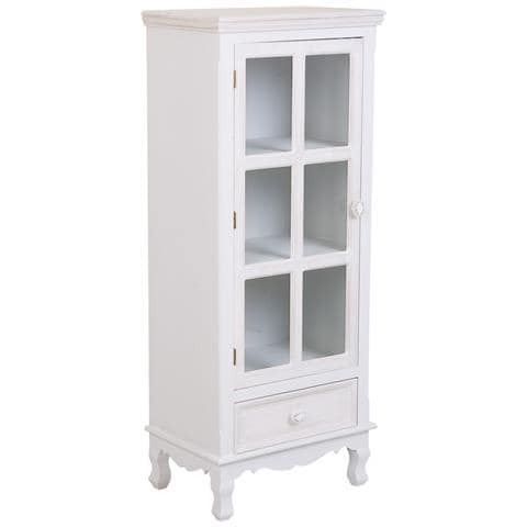 Vetrina In Legno E Vetro Con 1 Anta E 1 Cassetto Bianco 48x32x120 - Foto 1