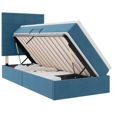 Letto con contenitore e materasso Blu Scuro 90 x 190 cm Velluto - Foto 1
