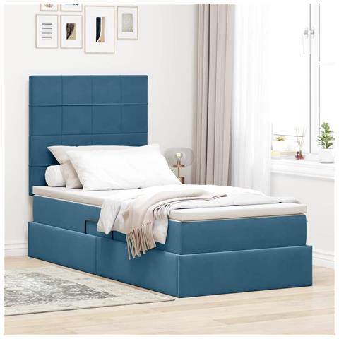 Letto con contenitore e materasso Blu Scuro 90 x 190 cm Velluto - Foto 2