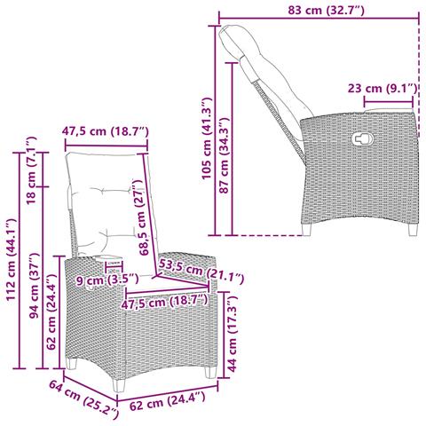 Poltrona reclinabile con tavolino Nero 62 x 64 x 112 cm - Foto 9